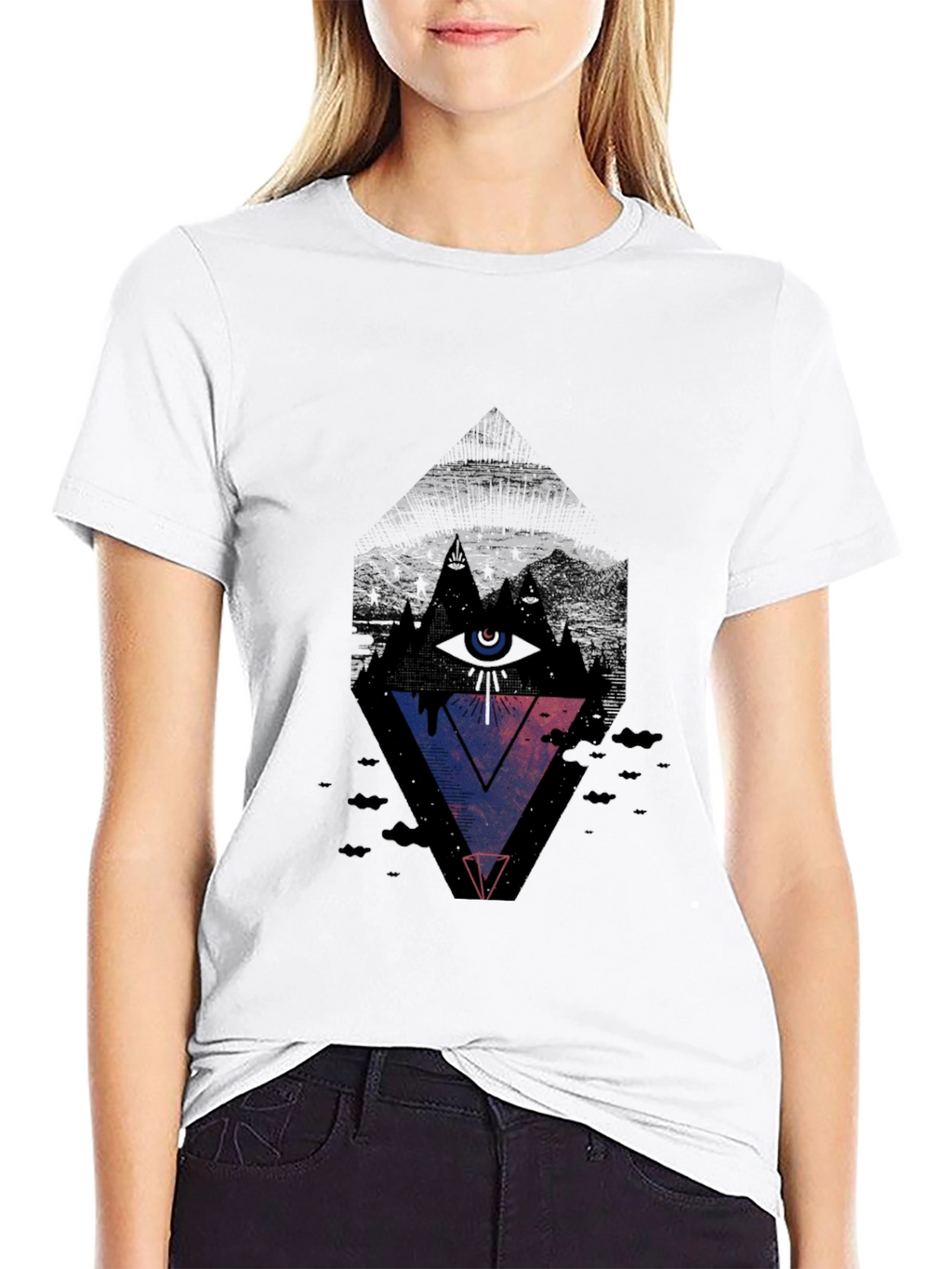 Mens Black Graphic Tee - Eye Pyramid Design