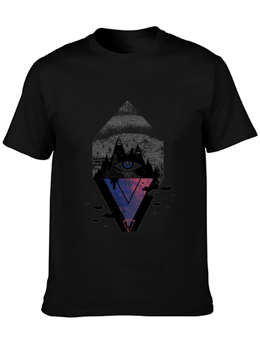 Mens Black Graphic Tee - Eye Pyramid Design