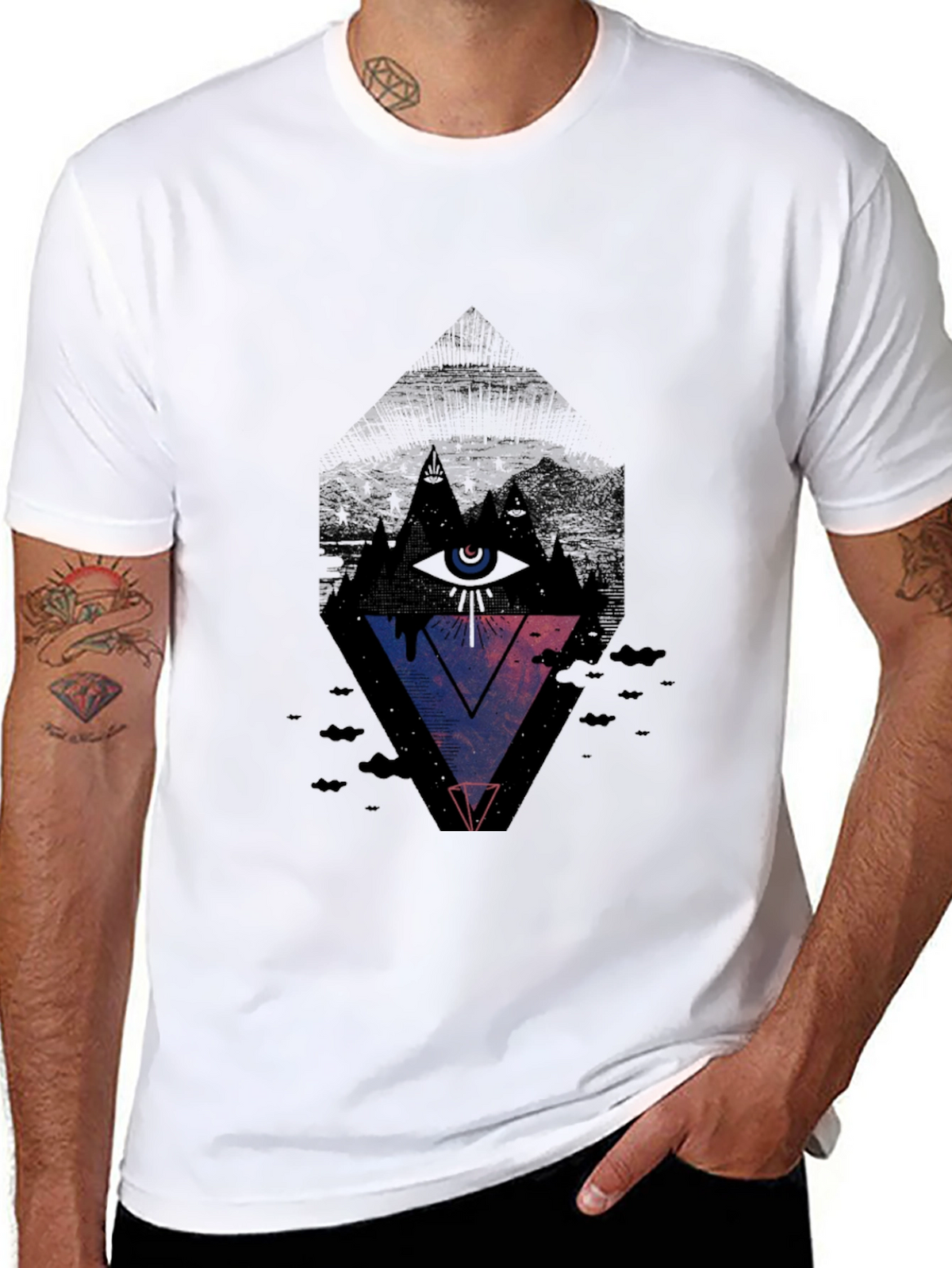 Mens Black Graphic Tee - Eye Pyramid Design