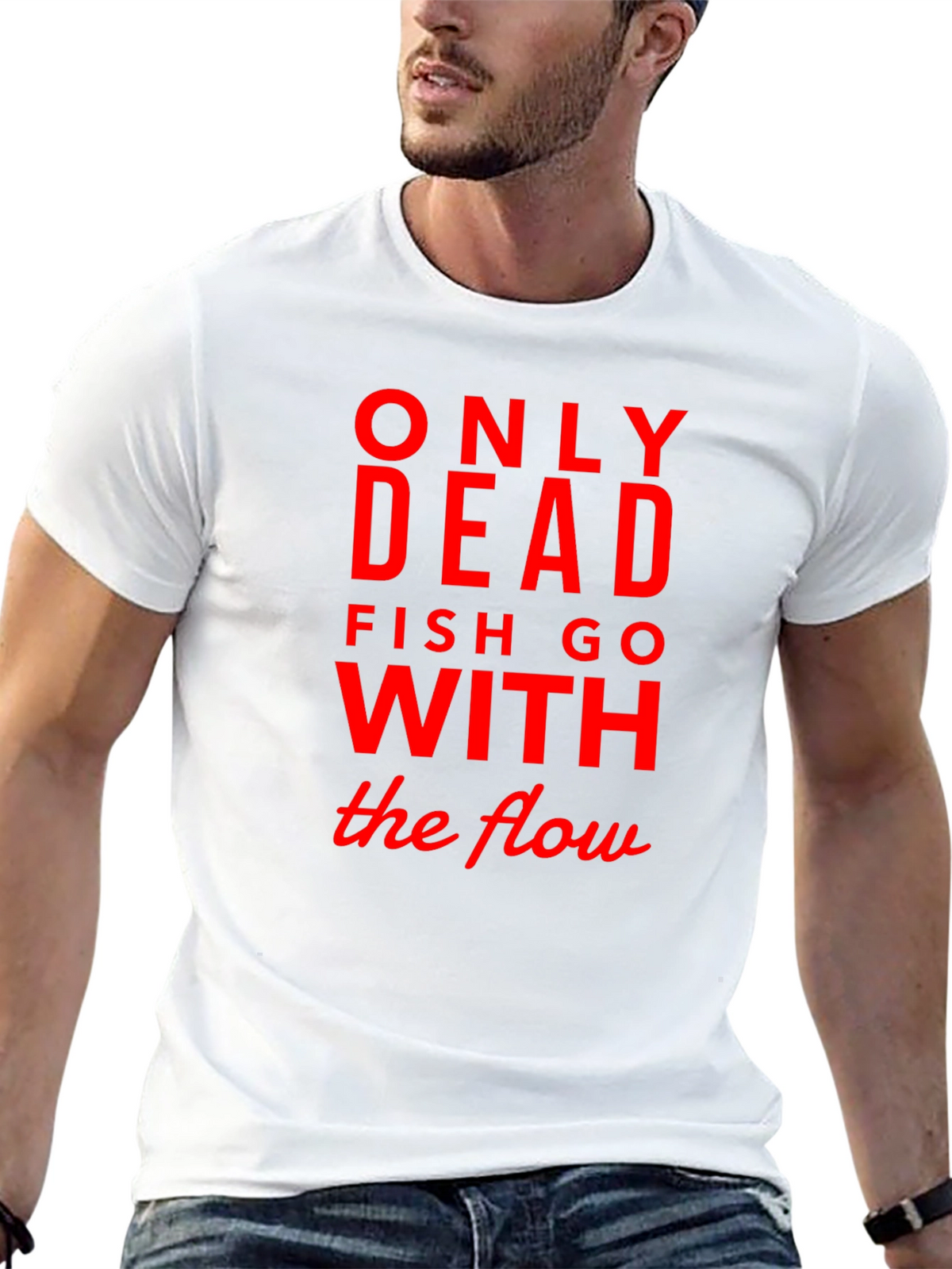 Only Dead Fish Go with The Flow Black Tee