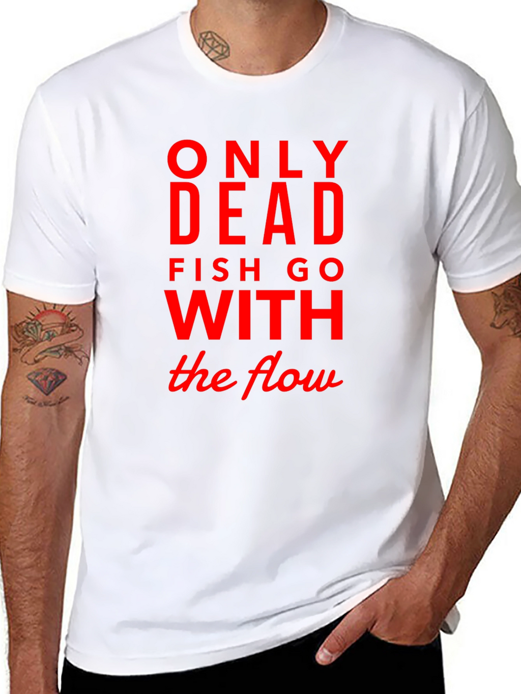 Only Dead Fish Go with The Flow Black Tee