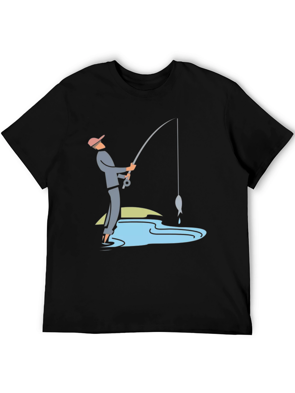 Fishing Graphic Tee - Black Cotton Casual Shirt
