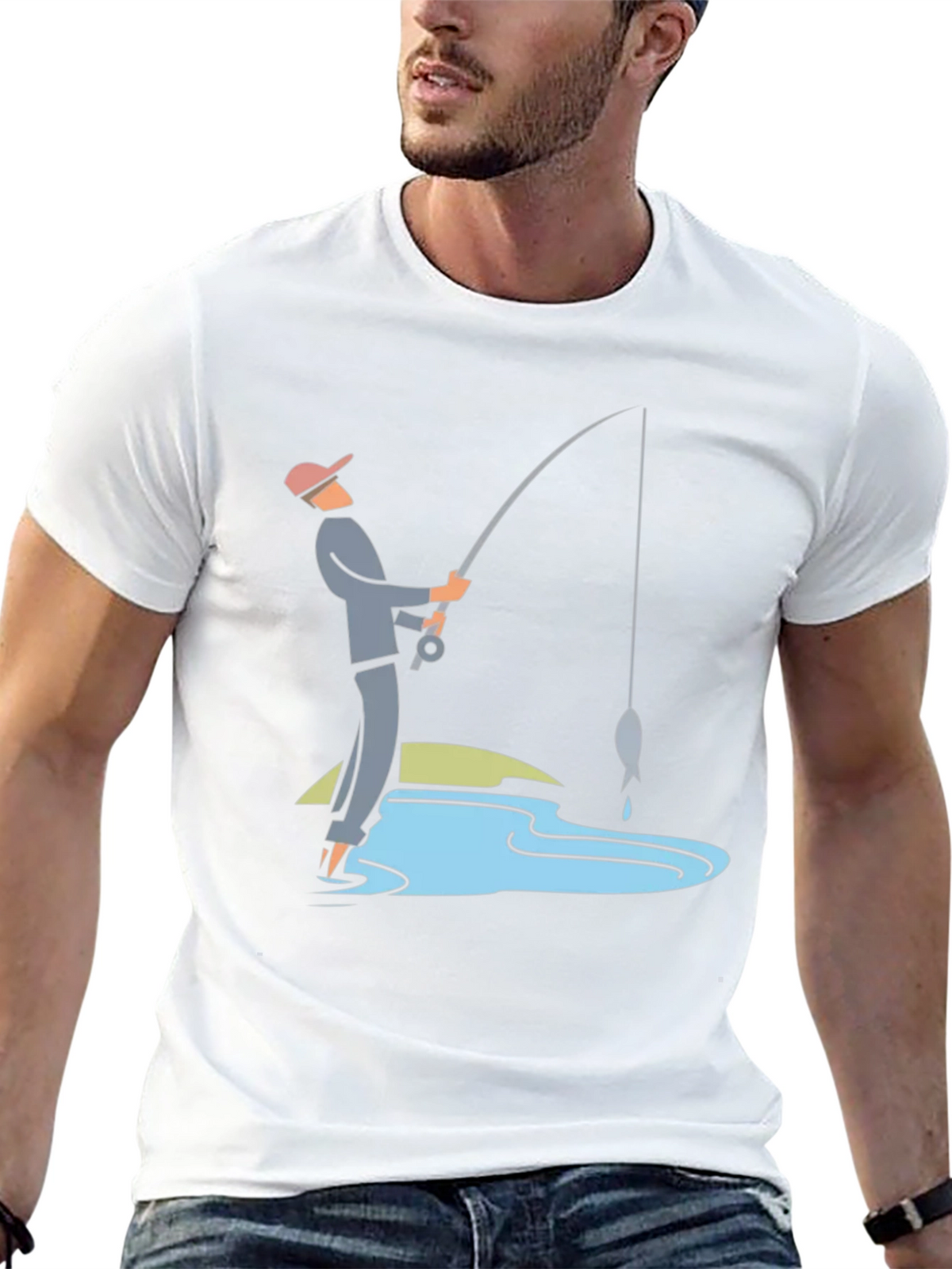 Fishing Graphic Tee - Black Cotton Casual Shirt