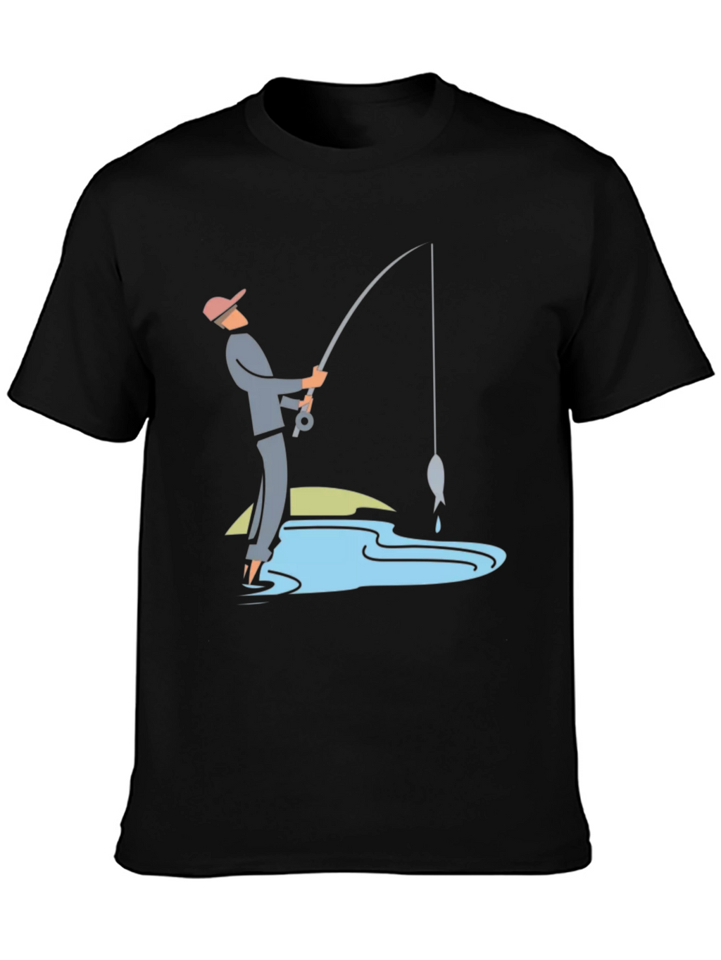 Fishing Graphic Tee - Black Cotton Casual Shirt
