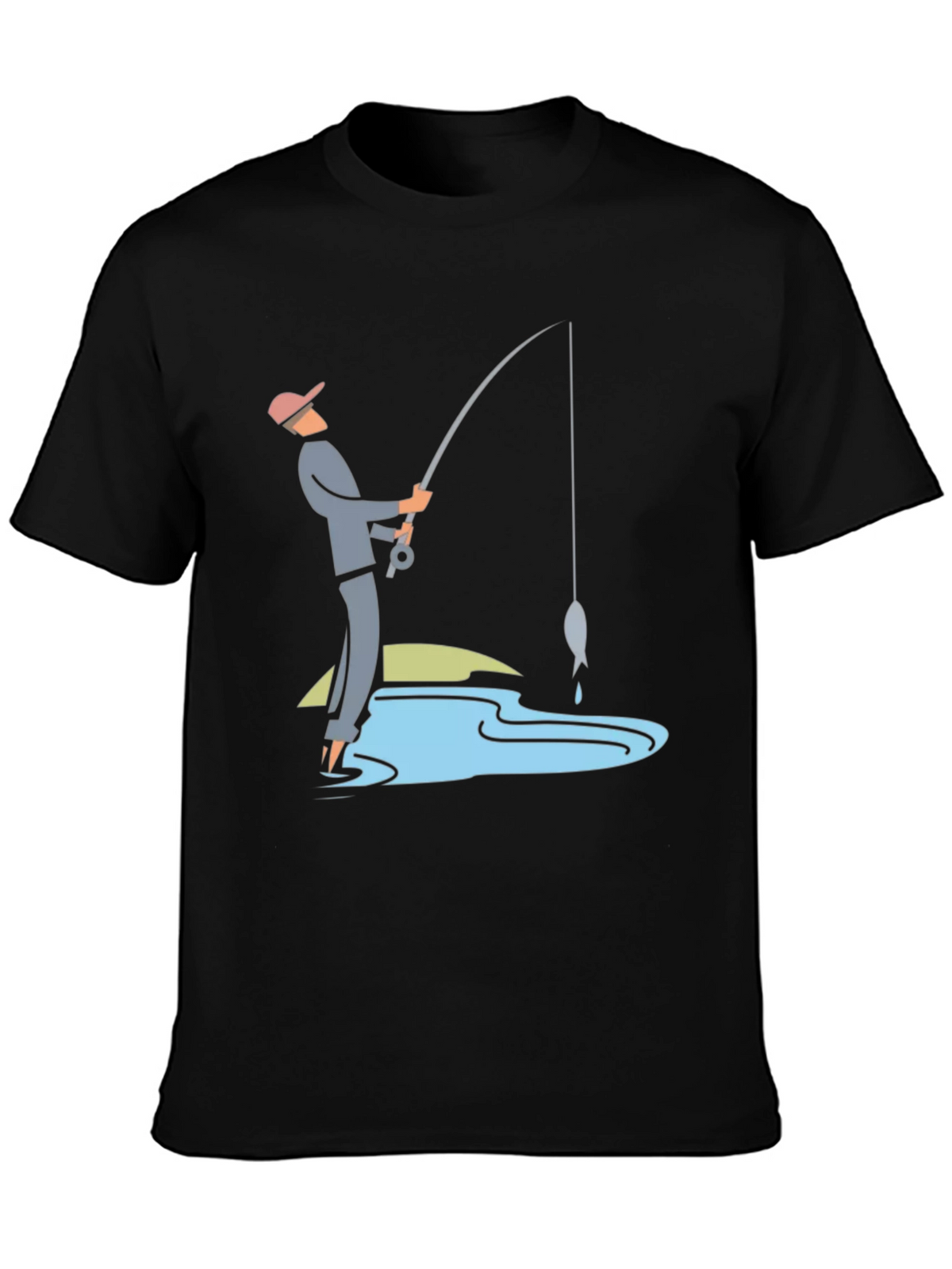 Fishing Graphic Tee - Black Cotton Casual Shirt
