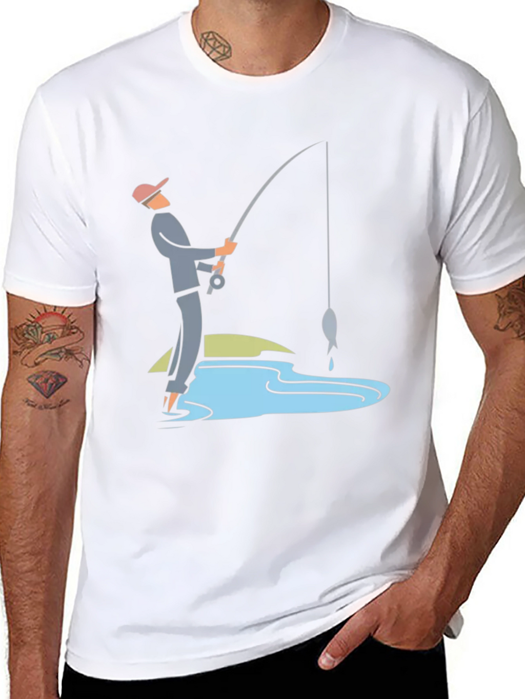 Fishing Graphic Tee - Black Cotton Casual Shirt