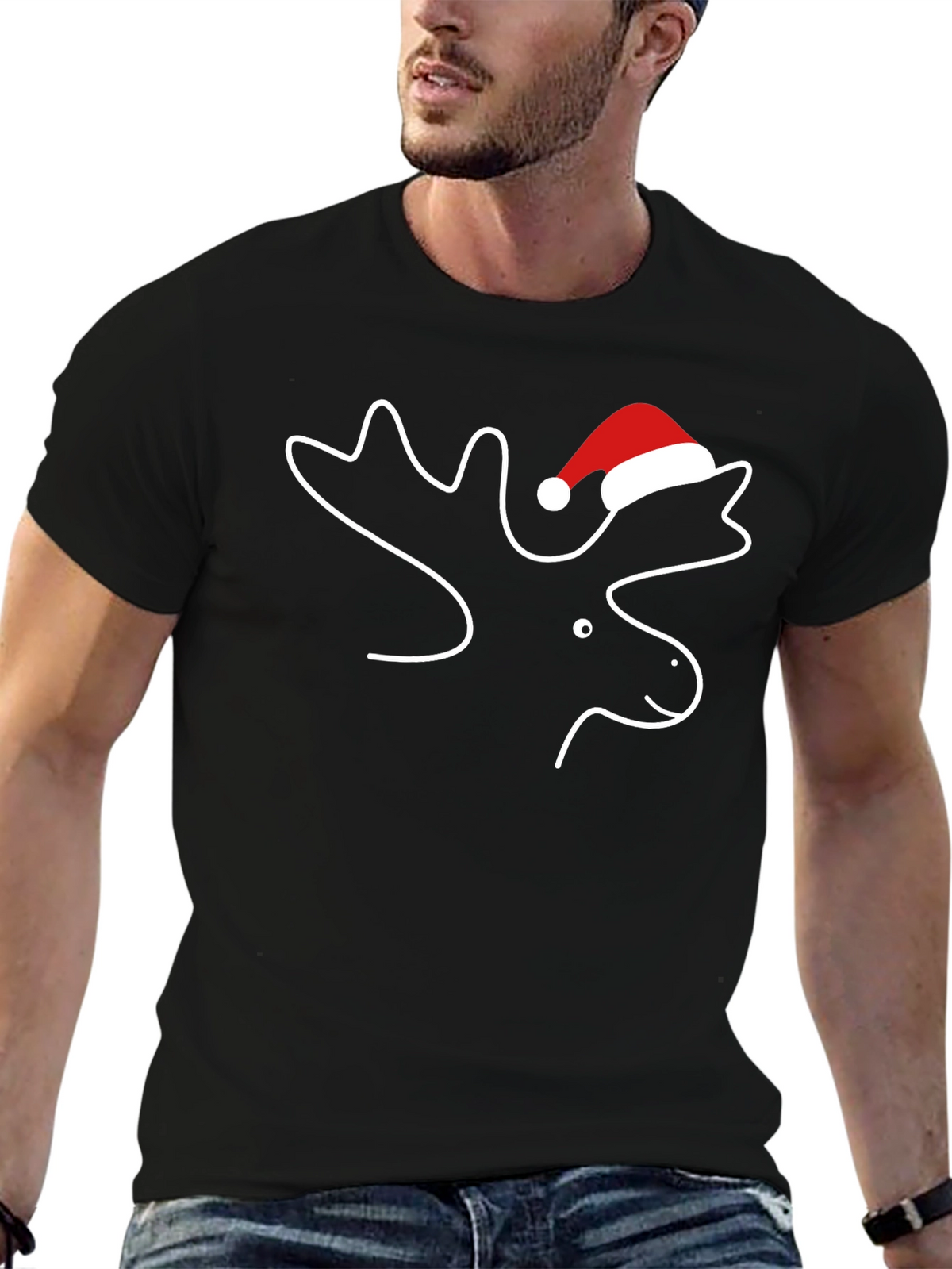 Moose with Santa Hat T-Shirt - Holiday Season