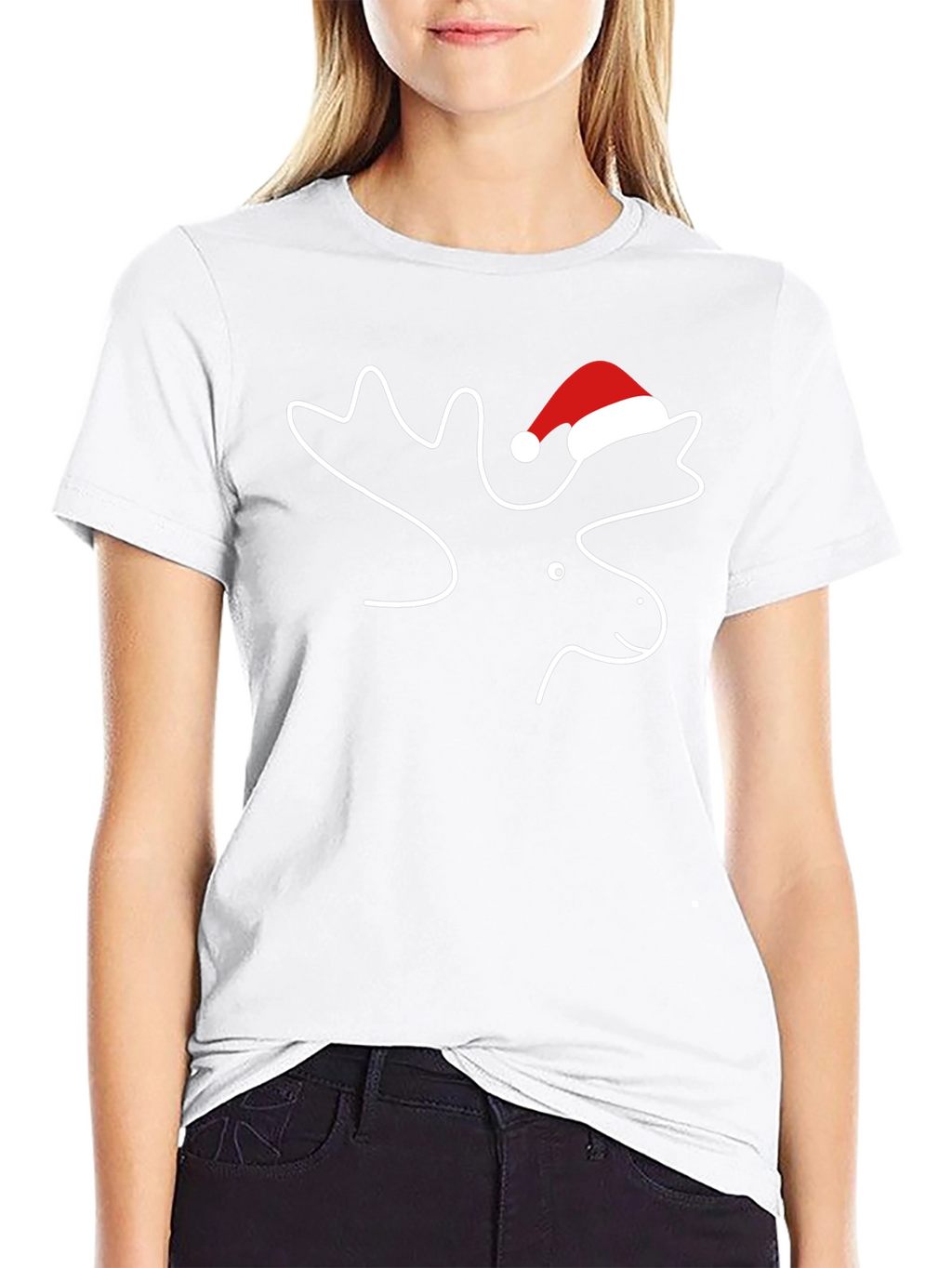 Moose with Santa Hat T-Shirt - Holiday Season