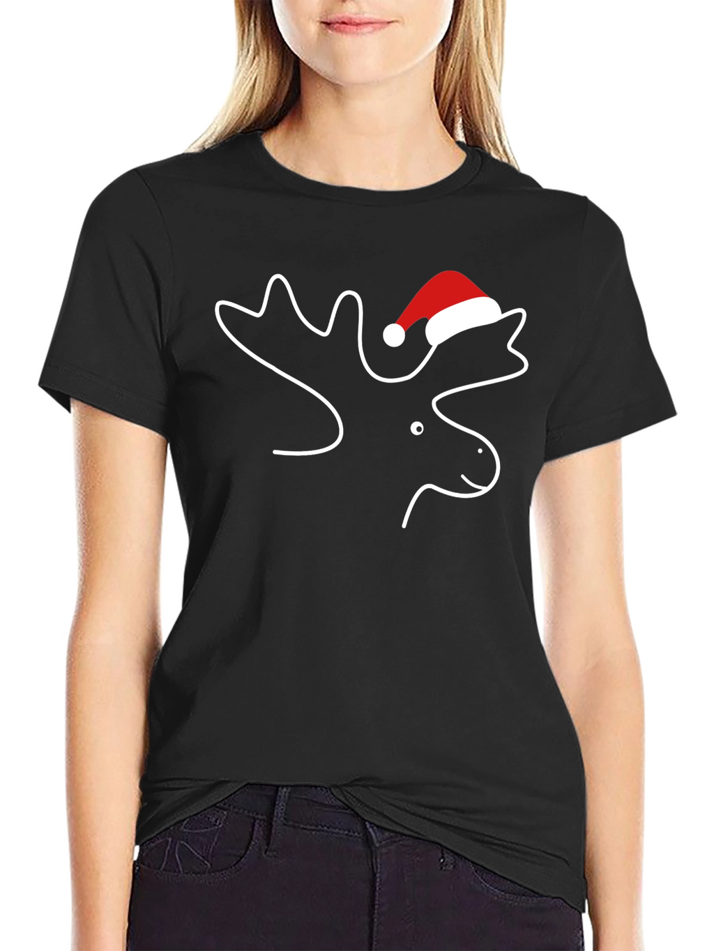 Moose with Santa Hat T-Shirt - Holiday Season