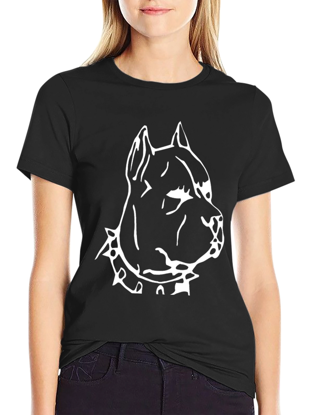 Black T-Shirt with Pitbull Dog Graphic
