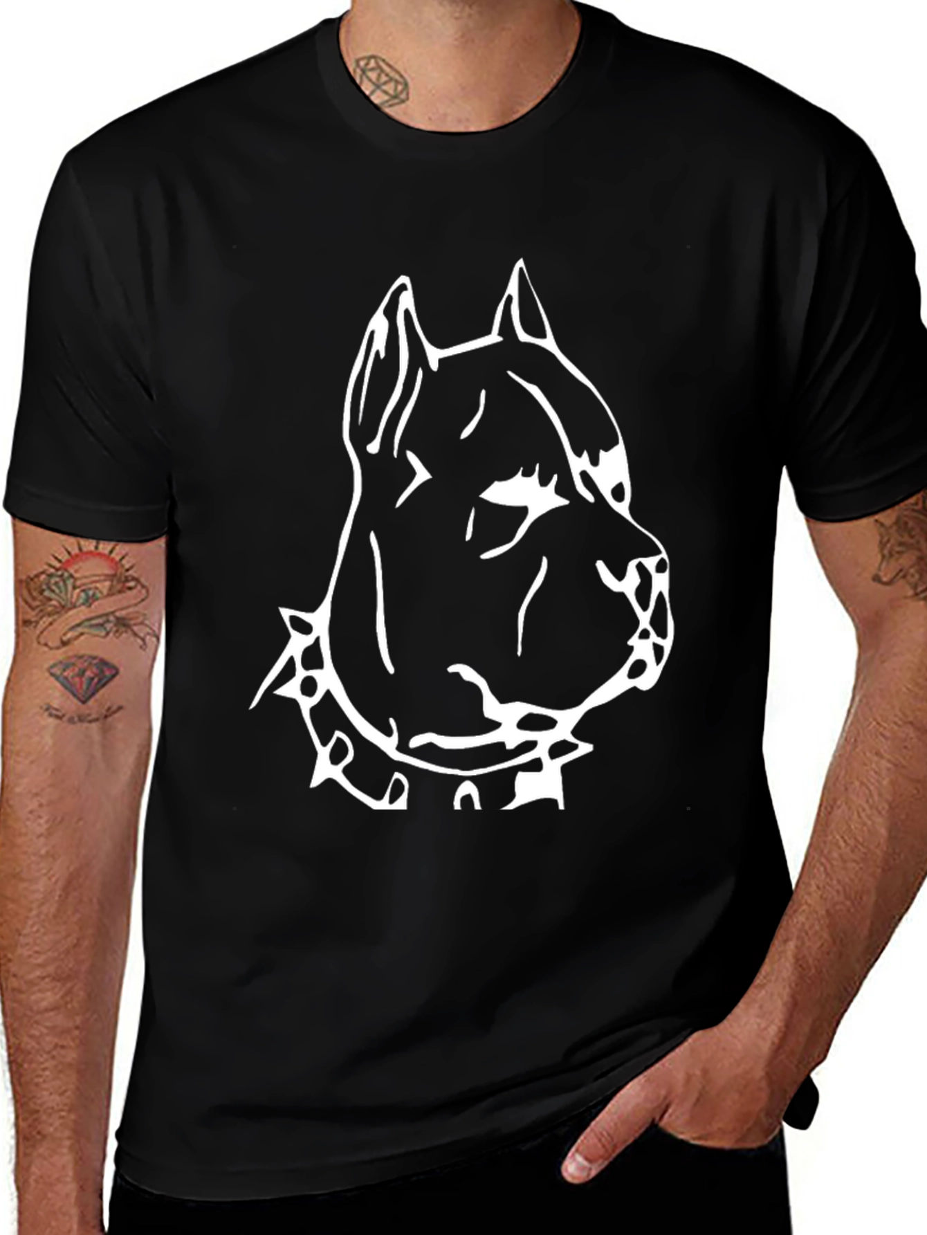 Black T-Shirt with Pitbull Dog Graphic