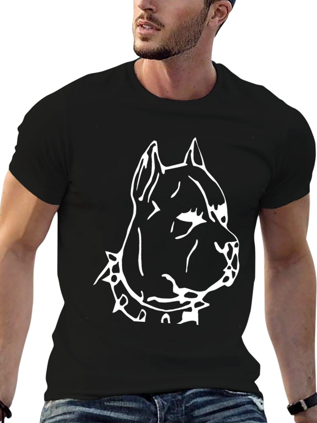 Black T-Shirt with Pitbull Dog Graphic