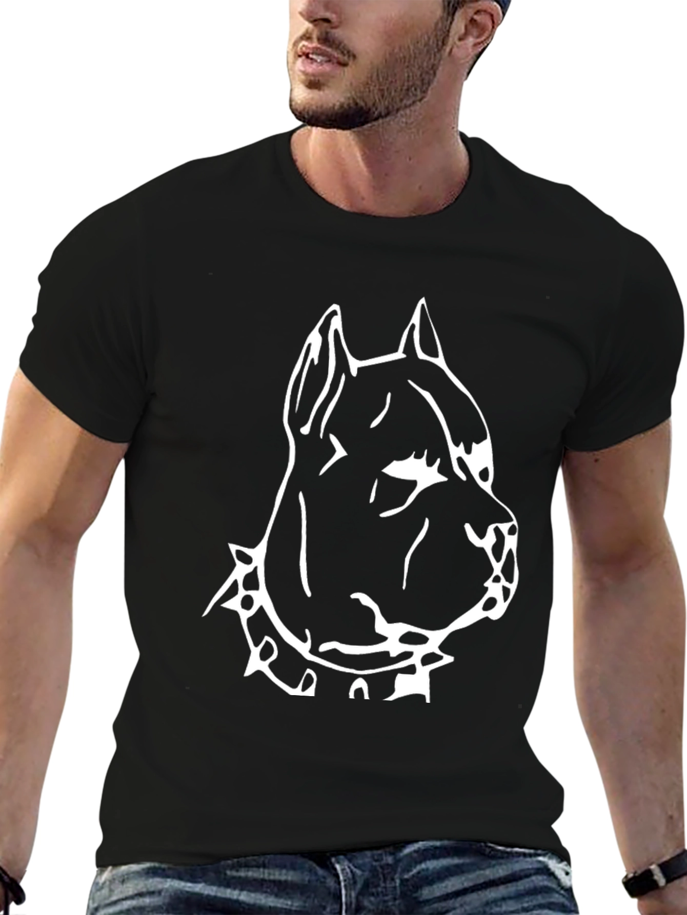 Black T-Shirt with Pitbull Dog Graphic