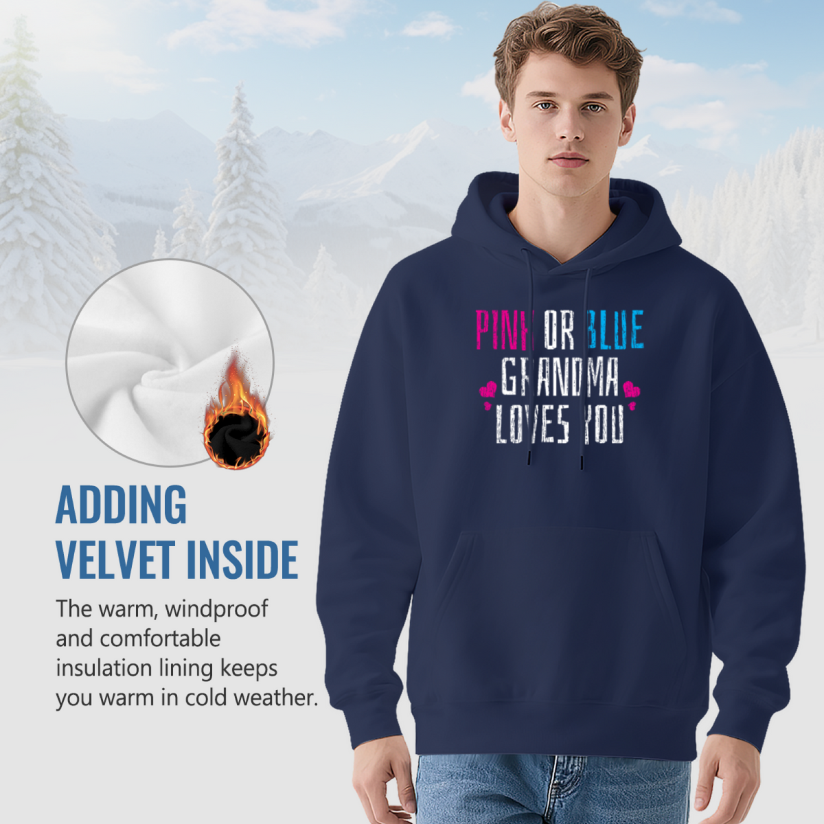"PINK OR BLUE GRANDMA LOVES YOU" Quote Hoodie