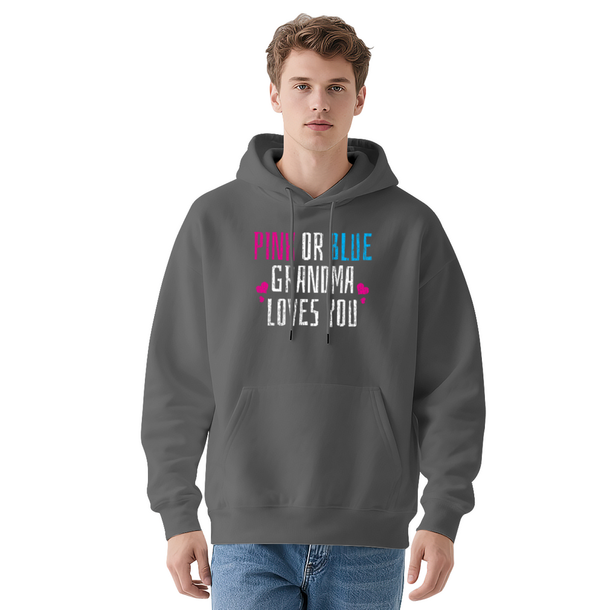 "PINK OR BLUE GRANDMA LOVES YOU" Quote Hoodie