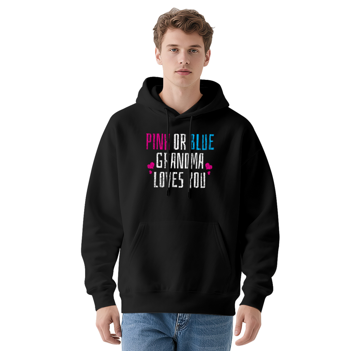 "PINK OR BLUE GRANDMA LOVES YOU" Quote Hoodie