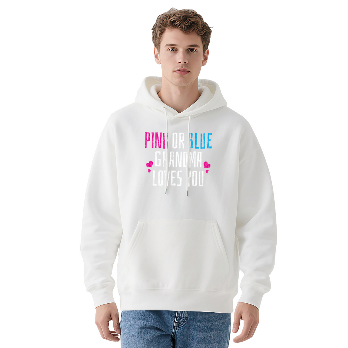 "PINK OR BLUE GRANDMA LOVES YOU" Quote Hoodie