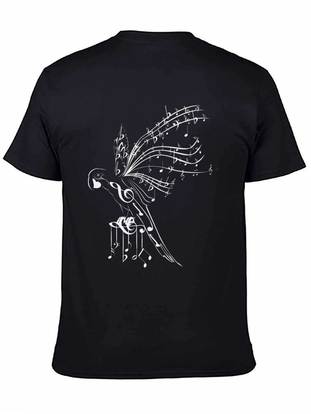 Musical Bird Graphic Tee - Stylish Mens Black T-Shirt