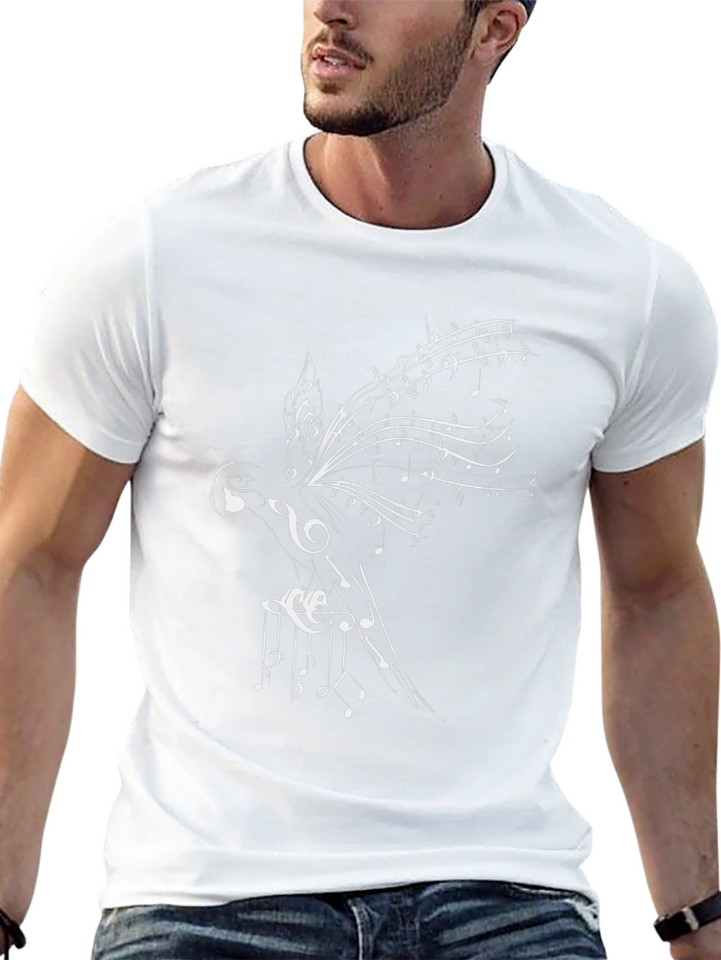 Musical Bird Graphic Tee - Stylish Mens Black T-Shirt