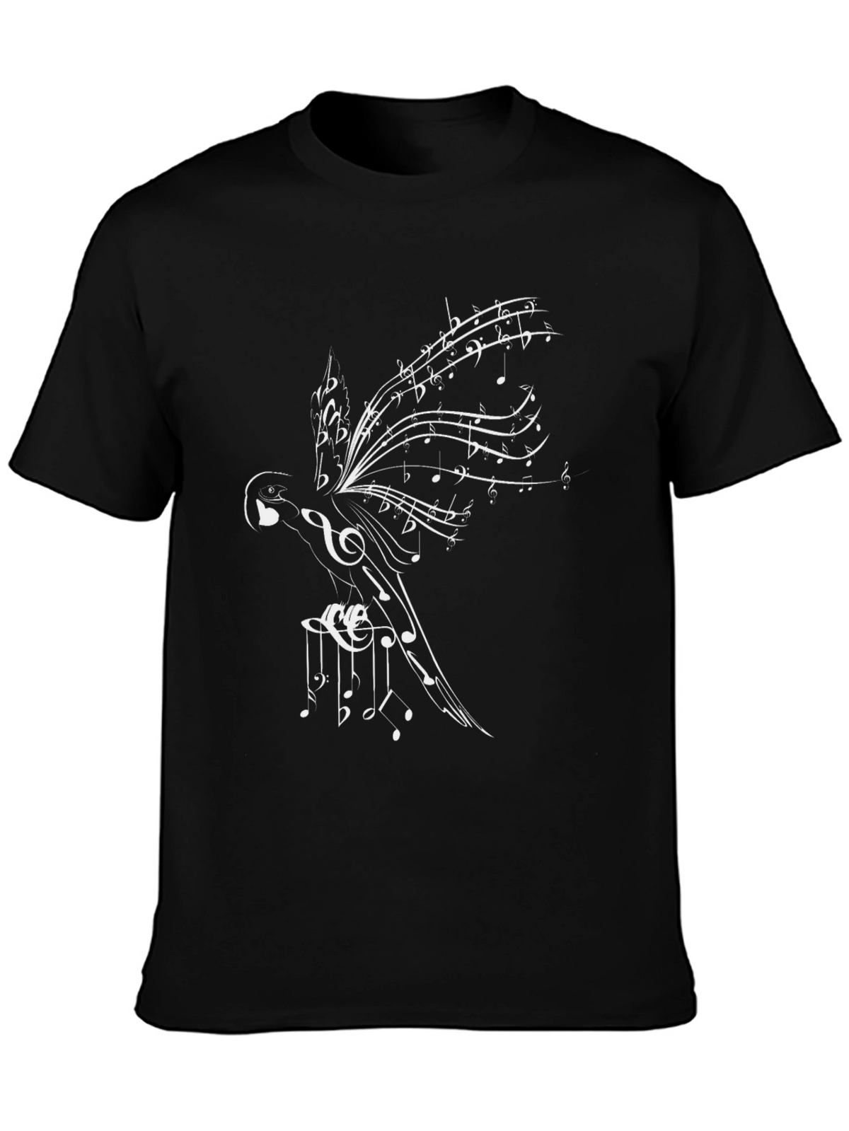 Musical Bird Graphic Tee - Stylish Mens Black T-Shirt