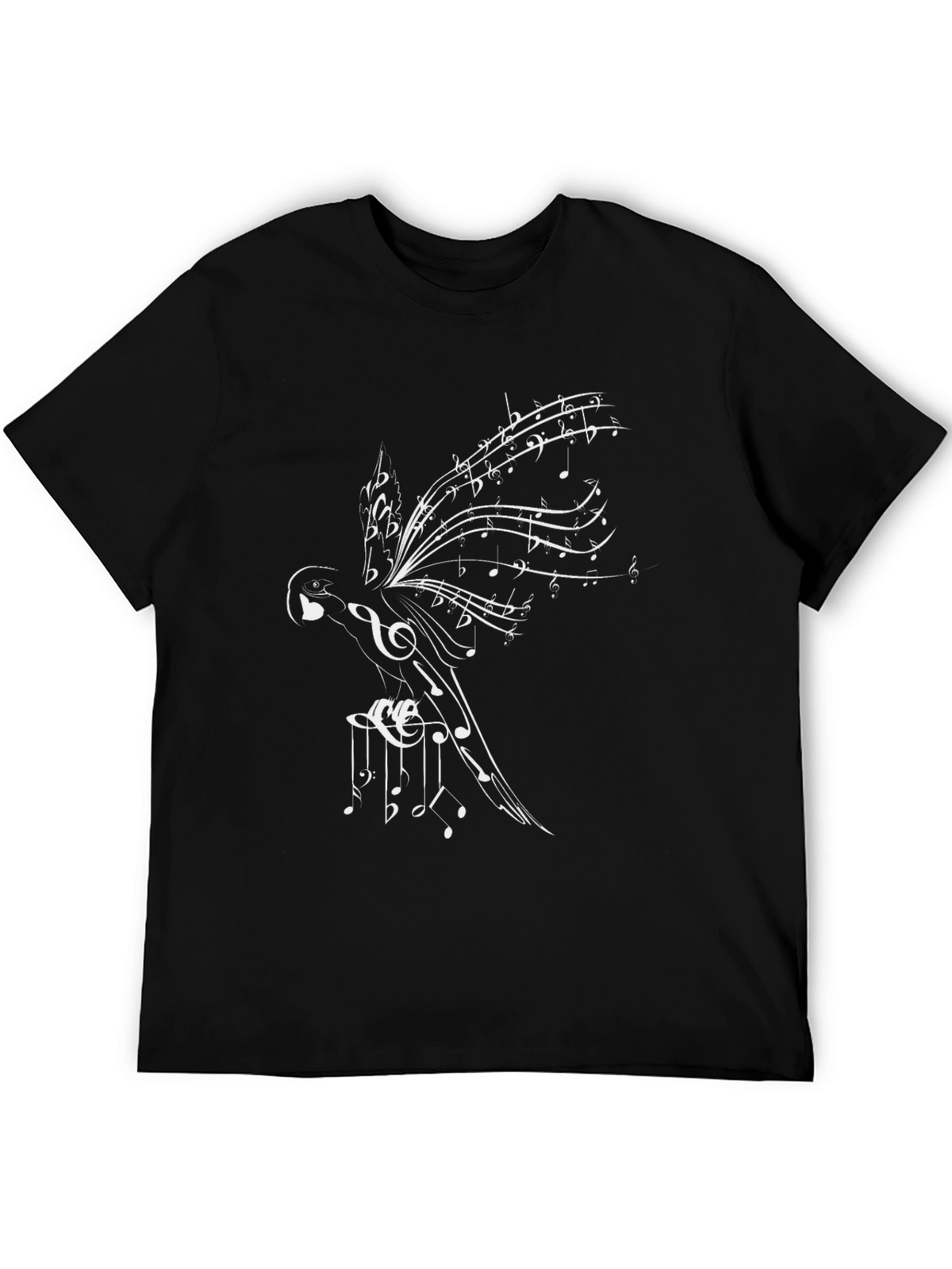 Musical Bird Graphic Tee - Stylish Mens Black T-Shirt