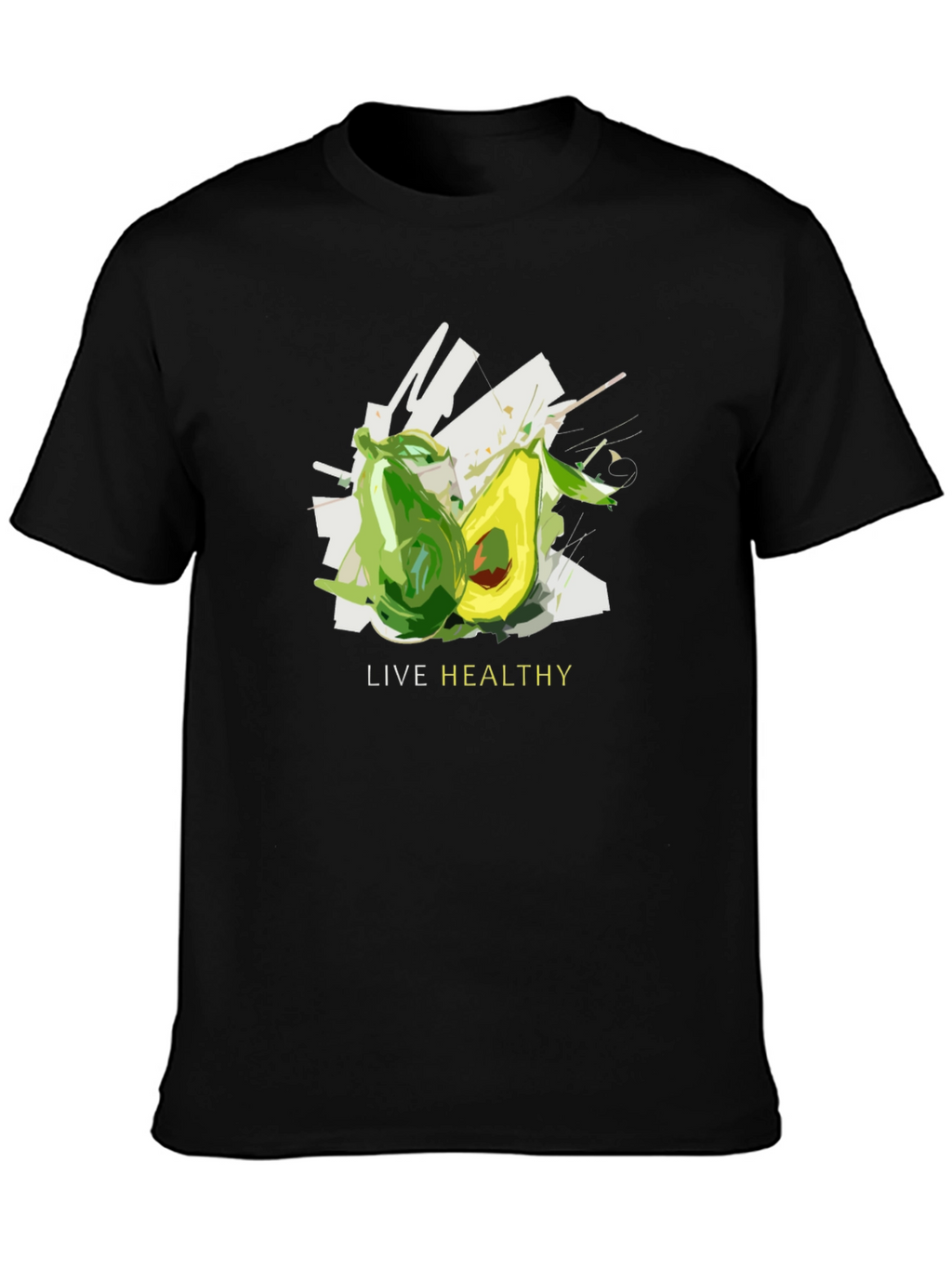 Live Healthy Avocado Graphic Tee - Unisex Black T-Shirt