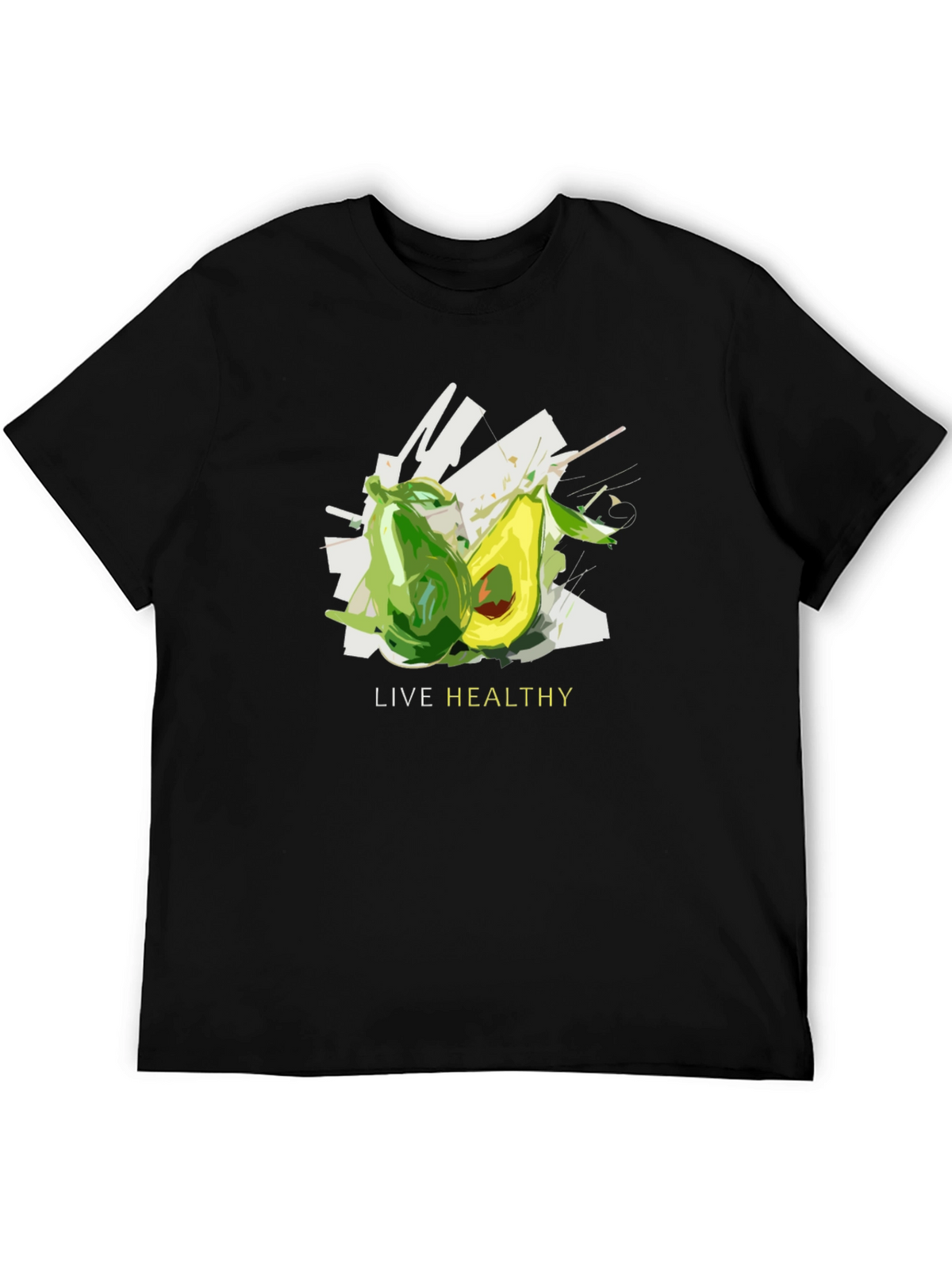 Live Healthy Avocado Graphic Tee - Unisex Black T-Shirt