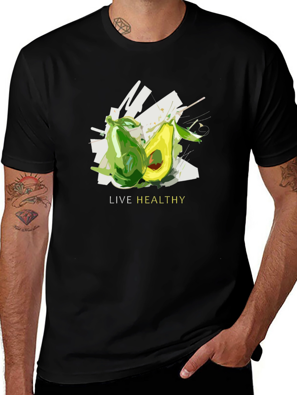 Live Healthy Avocado Graphic Tee - Unisex Black T-Shirt