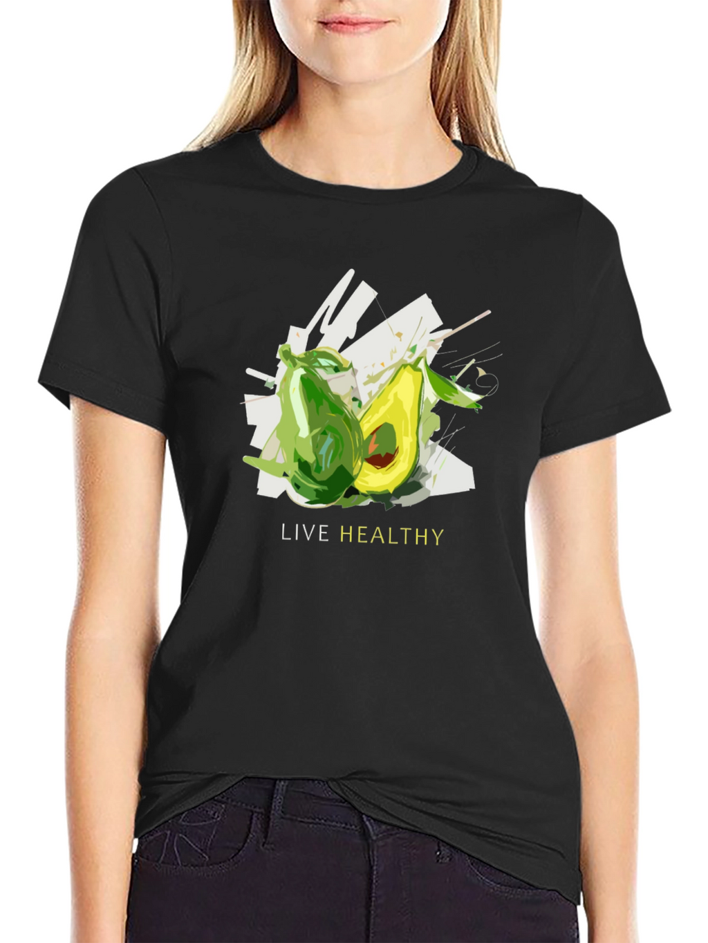 Live Healthy Avocado Graphic Tee - Unisex Black T-Shirt