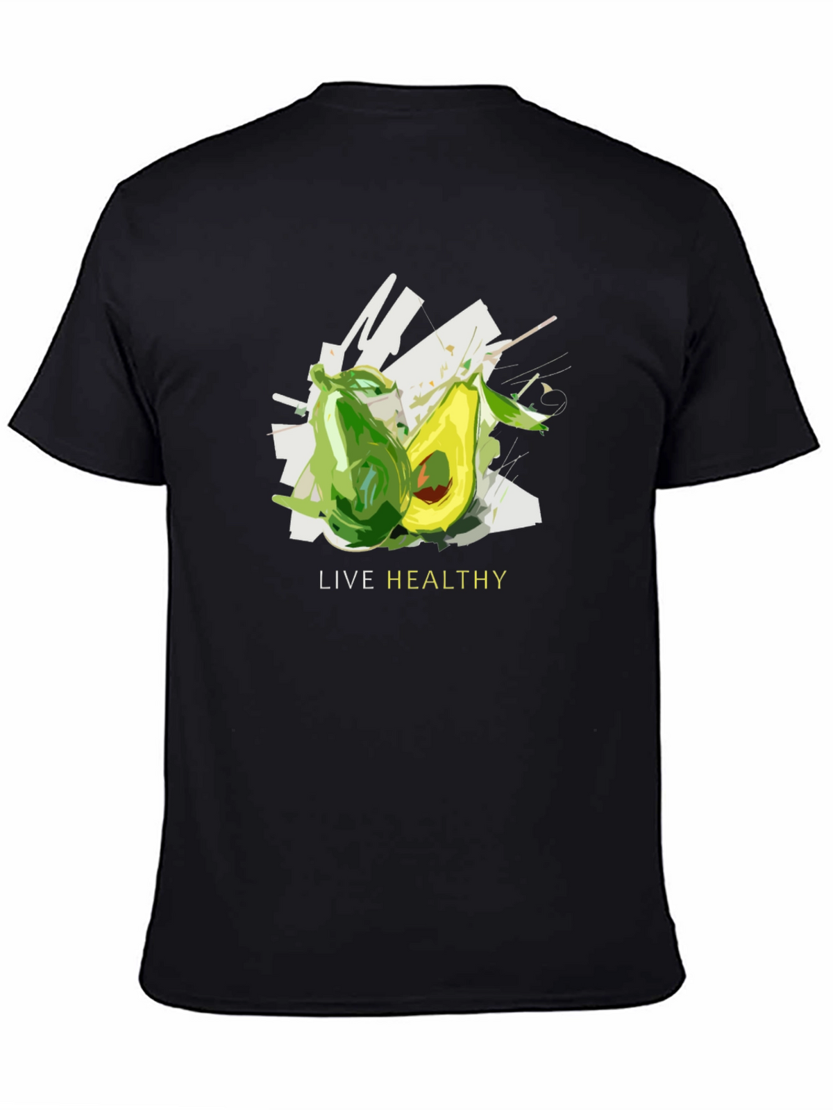 Live Healthy Avocado Graphic Tee - Unisex Black T-Shirt