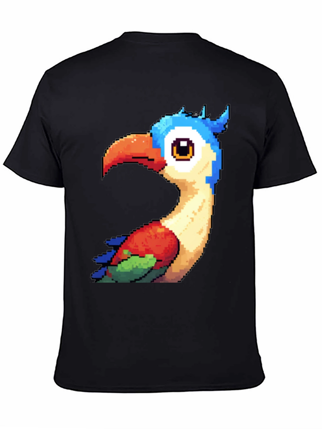 Pixel Art Bird Graphic T-Shirt - Black