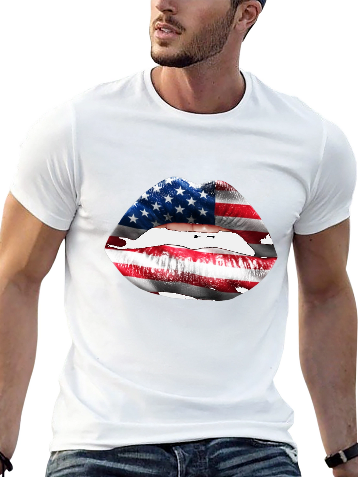 USA Flag Lips T-Shirt - Patriotic Graphic Tee
