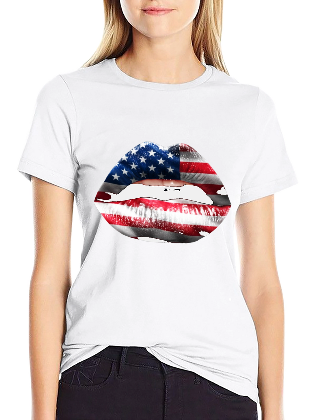 USA Flag Lips T-Shirt - Patriotic Graphic Tee