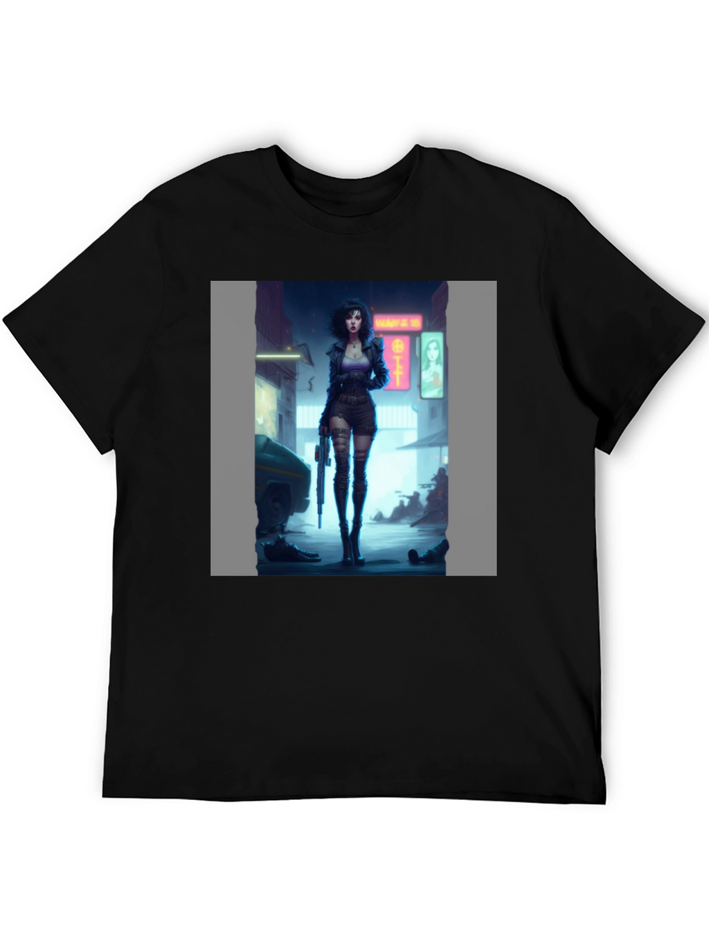 Cyberpunk Girl Graphic Black T-Shirt