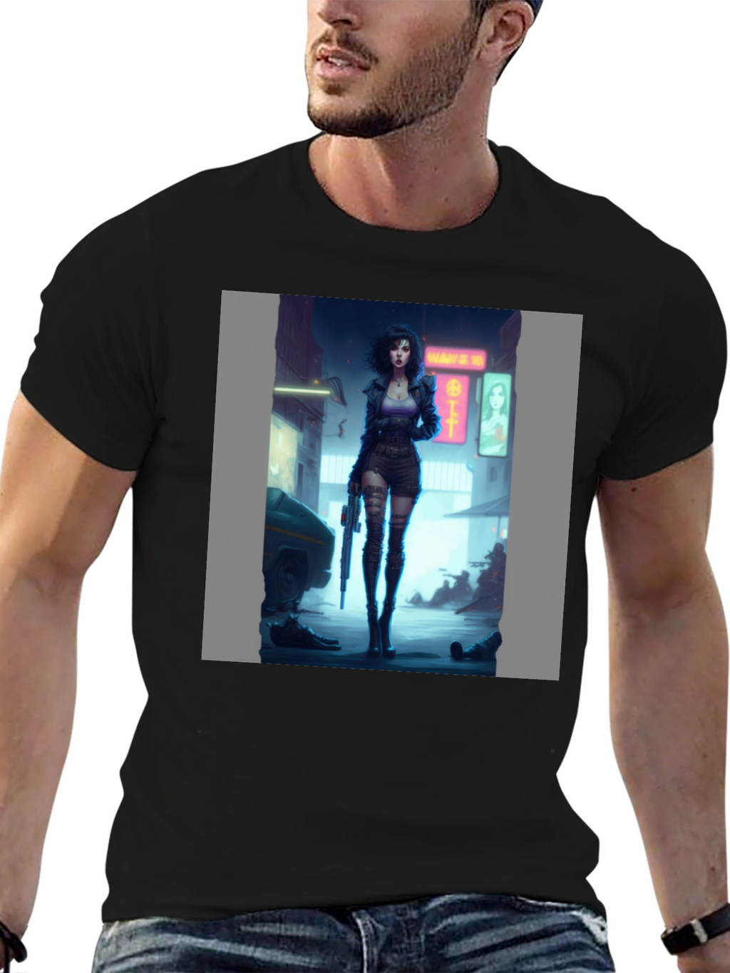 Cyberpunk Girl Graphic Black T-Shirt