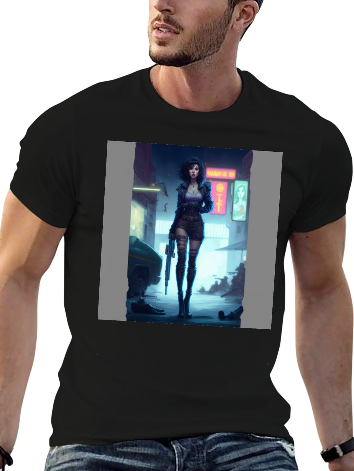 Cyberpunk Girl Graphic Black T-Shirt