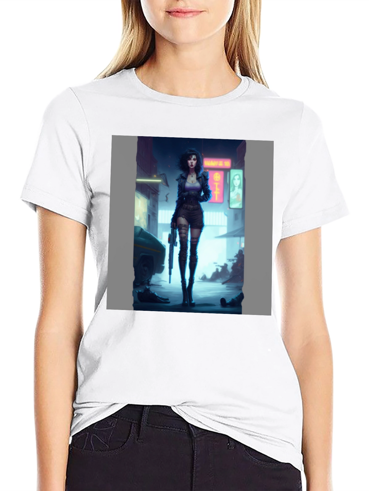 Cyberpunk Girl Graphic Black T-Shirt