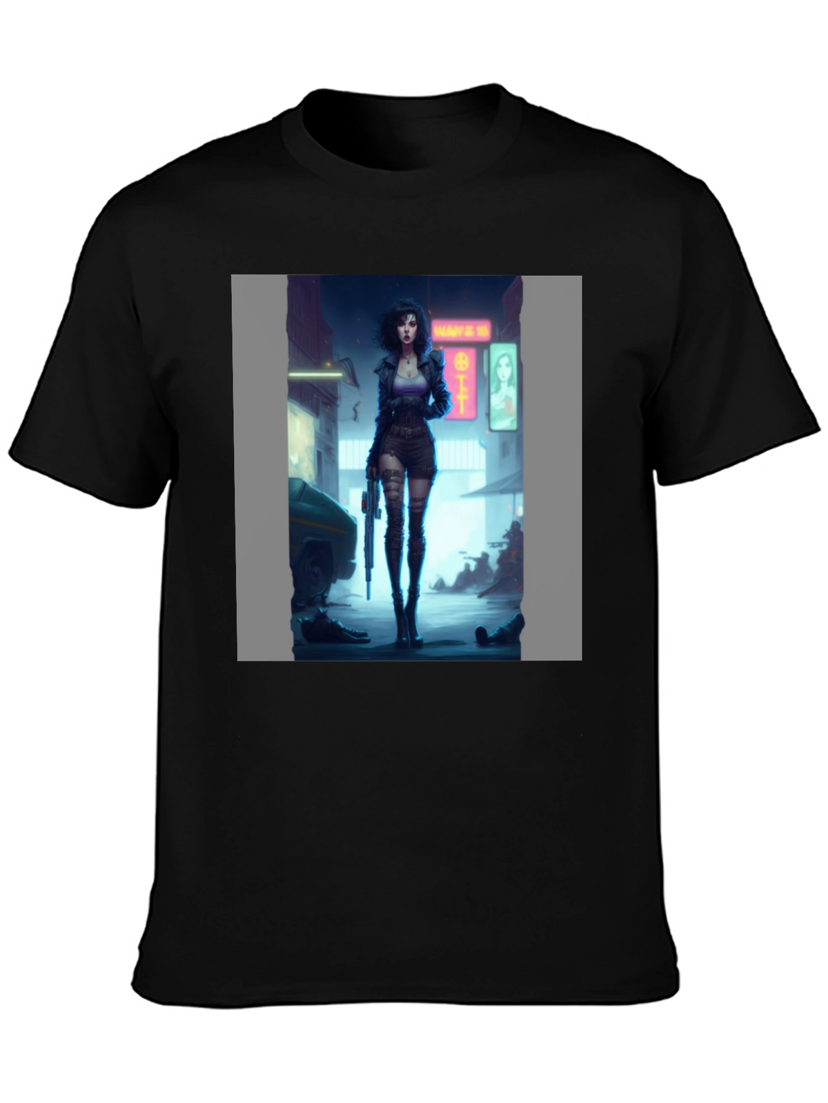 Cyberpunk Girl Graphic Black T-Shirt