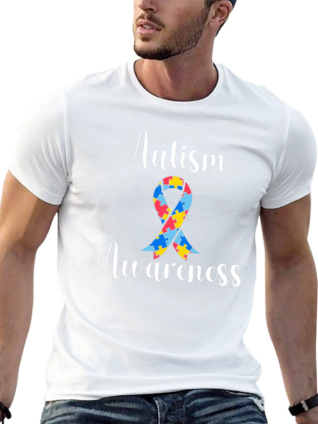 Autism Awareness Puzzle Ribbon Graphic Tee