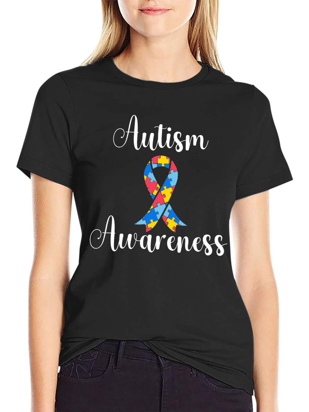 Autism Awareness Puzzle Ribbon Graphic Tee