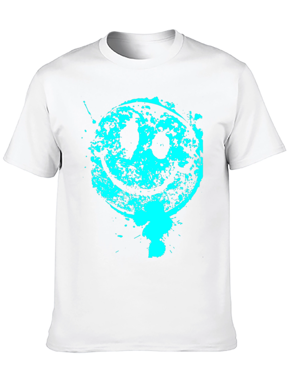 Grunge Smiley Face Graphic Tee - Black Cotton Blend