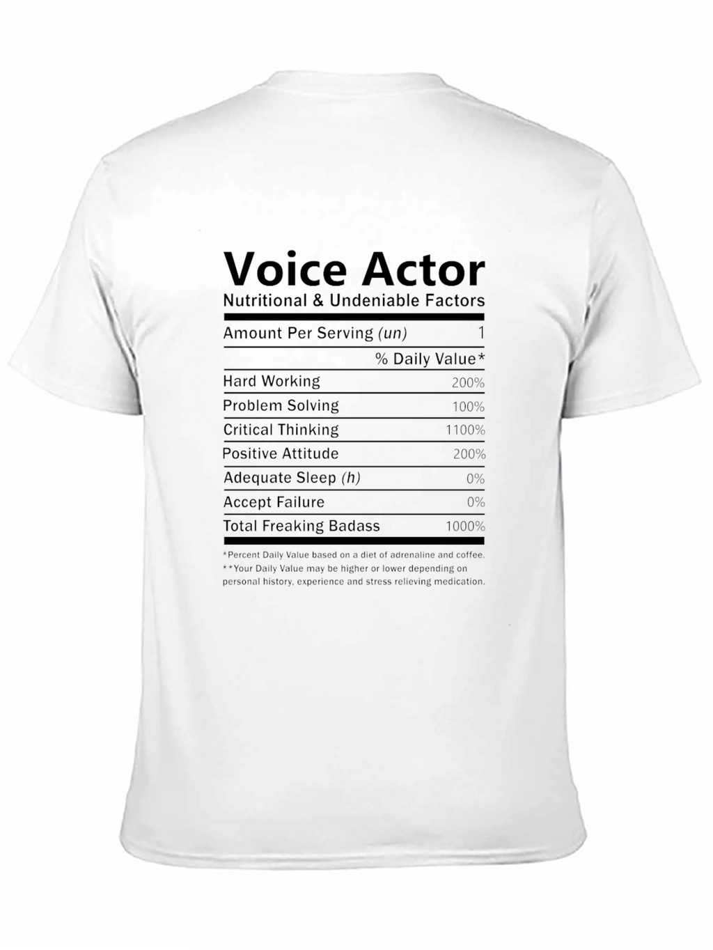 Voice Actor Nutritional Facts T-Shirt