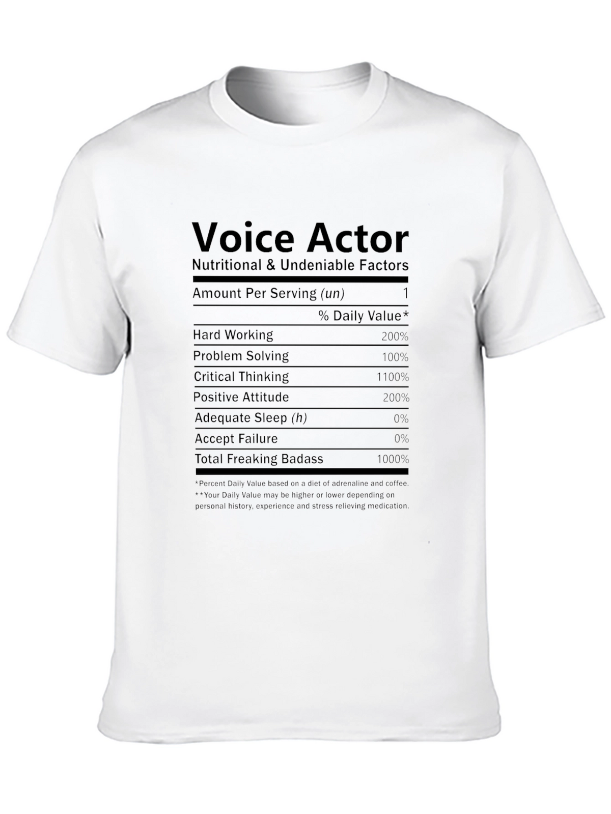 Voice Actor Nutritional Facts T-Shirt