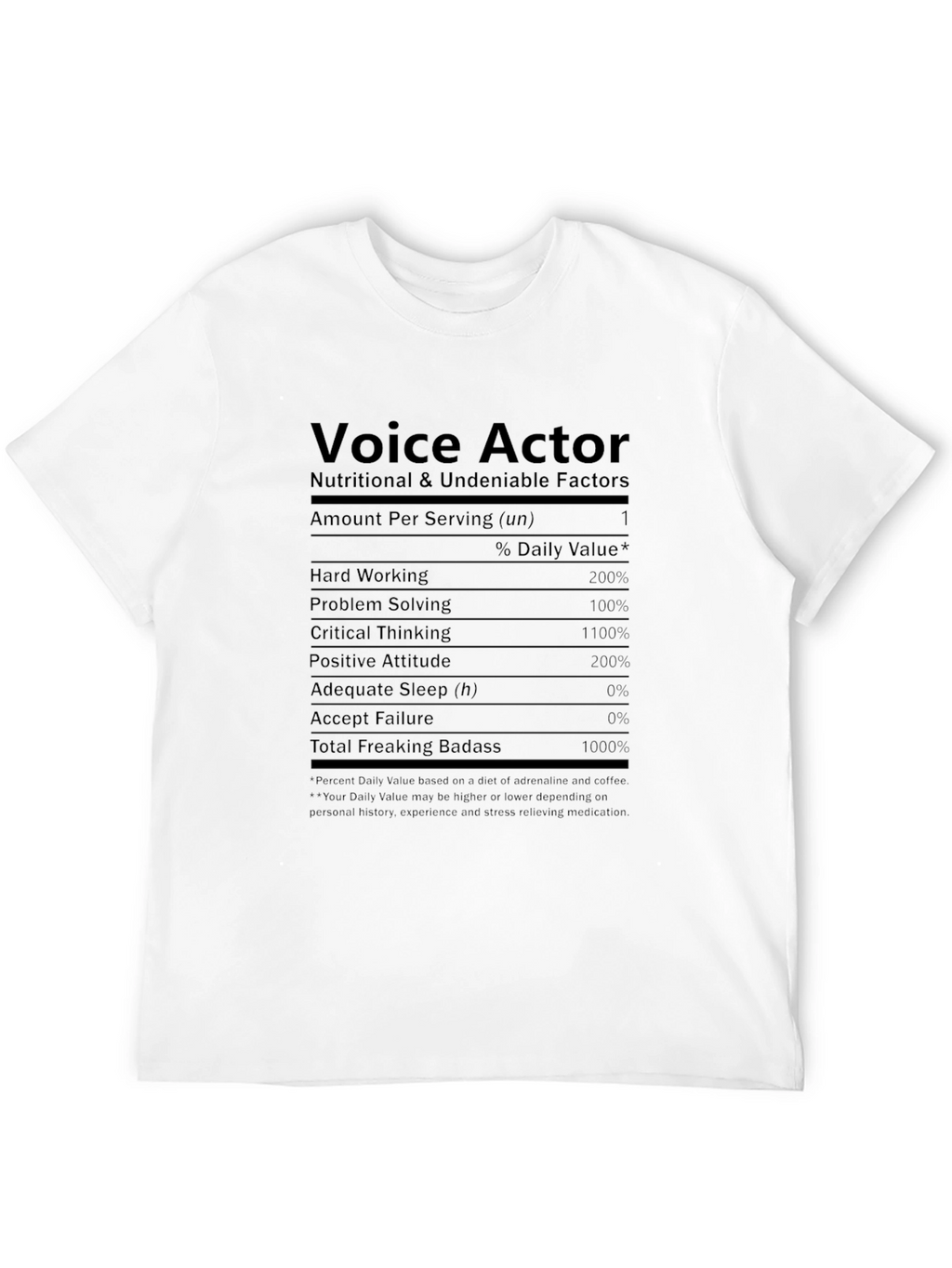 Voice Actor Nutritional Facts T-Shirt