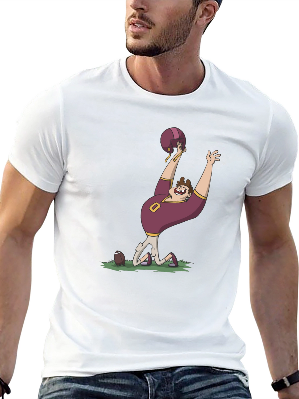 Cartoon Football Fan Black T-Shirt