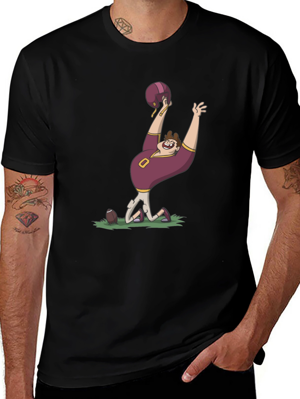 Cartoon Football Fan Black T-Shirt