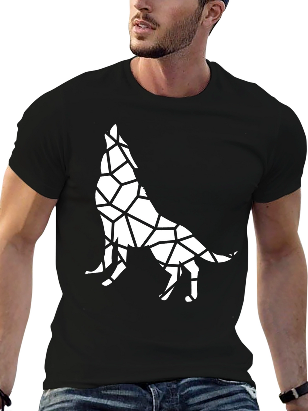 Geometric Wolf Graphic Tee - Stylish Black T-Shirt