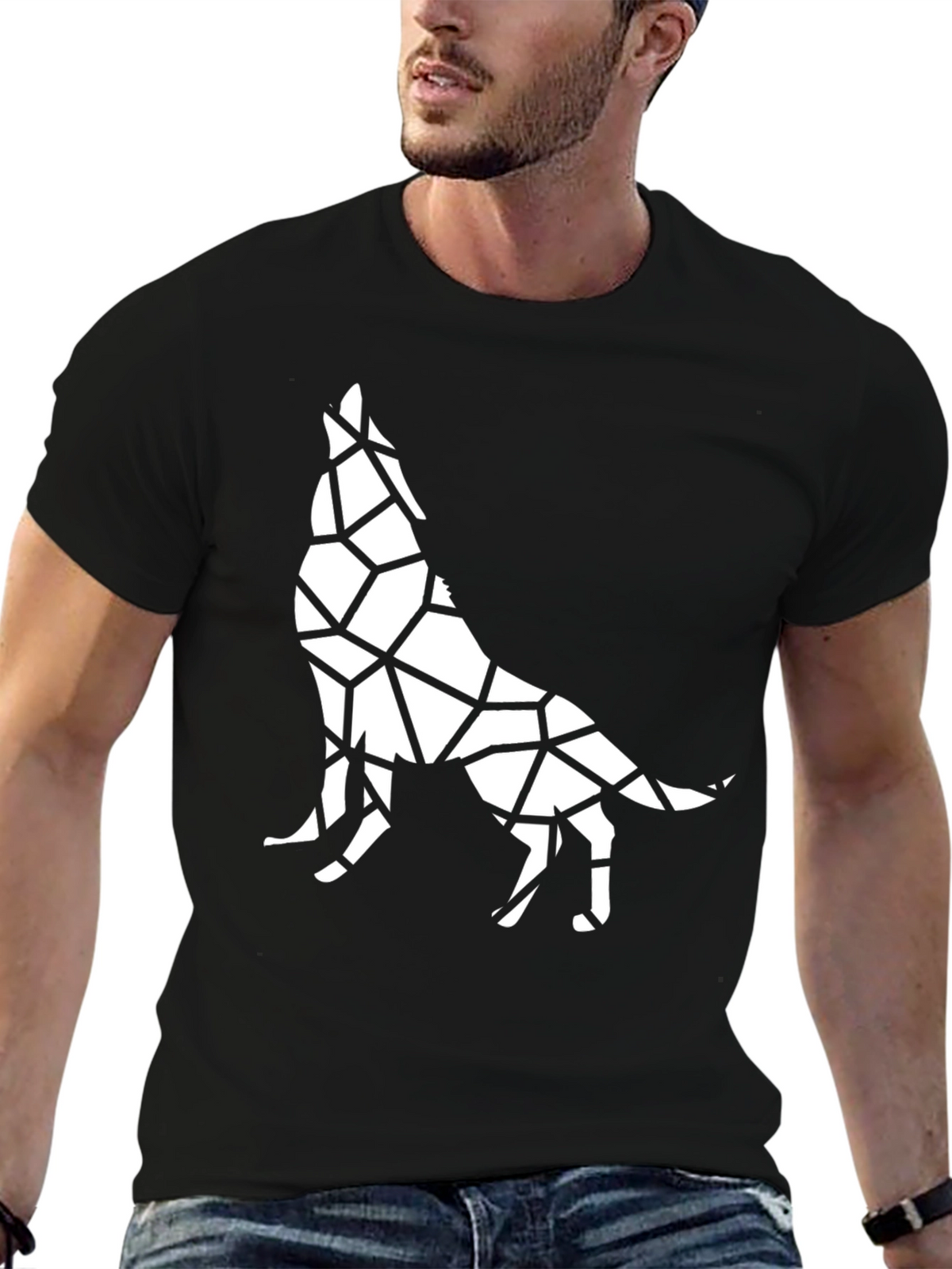 Geometric Wolf Graphic Tee - Stylish Black T-Shirt