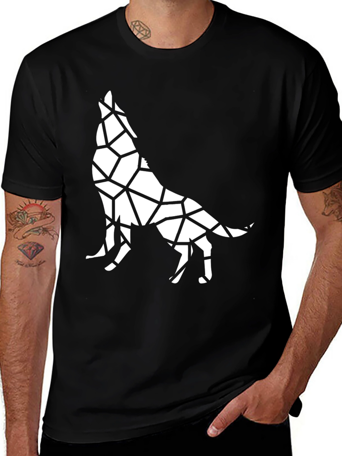 Geometric Wolf Graphic Tee - Stylish Black T-Shirt