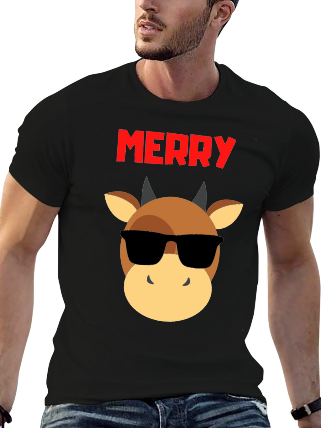 Merry Christmas Bull T-Shirt - Cool Holiday Tee
